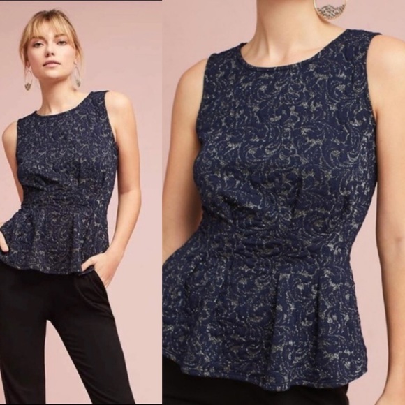 Anthropologie Tops - 5/$25 Anthropologie || Eva Franco Navy Peplum Top